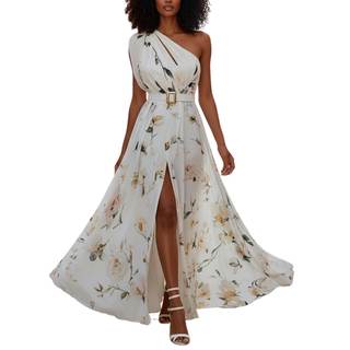 TIAFORD Women's Summer Elegant One Shoulder Belted Maxi Dress Flowy High Slit Chiffon…