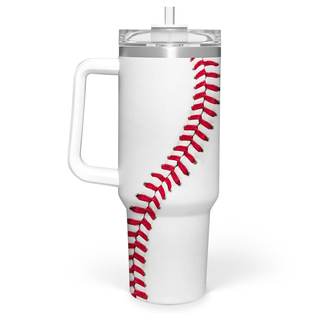 Baseball Tumbler with Handle 40oz, Insulated Stainless Steel Cup with Lid & Straw, Gifts…
