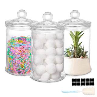 3 Pack Glass Apothecary Jars with Lids, 25oz Clear Bathroom Accessories Canisters Storage…