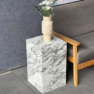 Arabescato Marble Side Table, Square End Table, 11.8 Inch | White natural stone, grey…