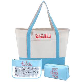 Shinylin 3 Pcs Empty Mahjong Tile Bags with Zipper Set Embroidered Mahjong Canvas…