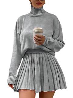 Women's 2 Piece Outfits Turtleneck Long Sleeve Oversized Pullover Sweaters and Pleated…