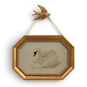 Gold Framed Canvas Wall Art Vintage Decor,White Swan Painting Prints,8"x12"Picture Frame…
