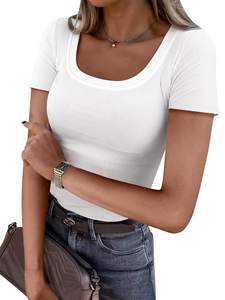 ANRABESS Women Short Sleeve Tops Scoop Neck Ribbed Knit Slim Fitted Basic Tee Shirt…