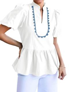 Cicy Bell Women Puff Sleeve Peplum Blouse Ruffle Vneck Summer Babydoll Tops | Casual…