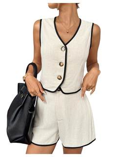SOLY HUX Women's Button Down Crop Tank Top Shorts Two Piece Outfits | Crop Vest, Daily…