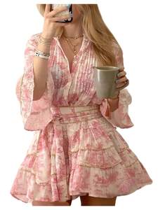 SOLY HUX Women's Floral Mini Dress Boho Flare Dresses | Ruffle,V Neck,3/4 Sleeve,Boho…