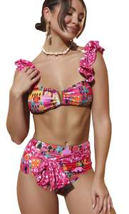 Women High Waisted Swimsuit Flounce Straps Bikini Tie Back Bathing Suit | Removable pads…