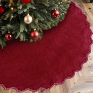 RoundFunny Burgundy Christmas Tree Skirt 48 Inches Neutral Velvet Christmas Tree Skirts…