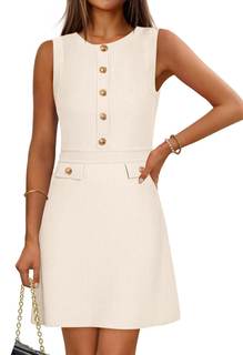 MEROKEETY Womens Summer Business Casual Mini Sweater Dress | Sleeveless, Button Down…