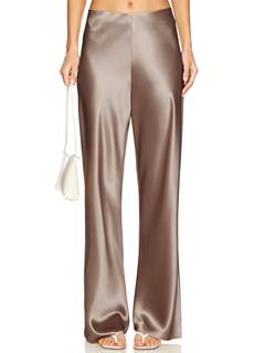 Women's Satin Wide Leg Dress Pants Hidden Elasticized Waistband Silk Casual Long Flowy…