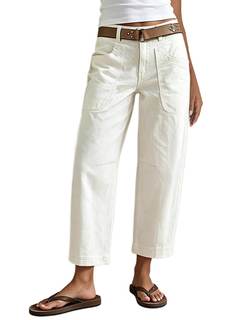Flamingals Straight Leg Low Rise Barrel Pants for Women | Cropped Chino Pants,Casual…