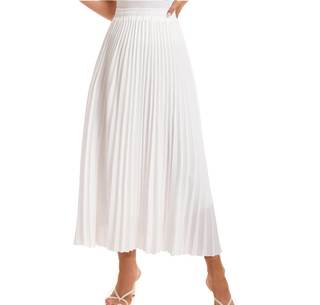 Womens Elastic High Waist Long Pleated Skirt Tiered Boho Swing A line Beach Maxi Skirt…