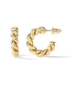 PAVOI 14K Gold Plated Twisted Rope Round Hoop Earrings