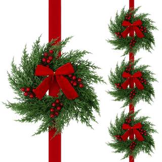 Suncalla Artificial Cedar Christmas Wreath 63" Christmas Three Cedar Wreaths with 3 Red…