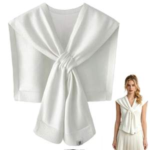 huablo Women's Fashion Knitted Shawl - Khaki Sweater Shawl for Air-Conditioned Rooms White