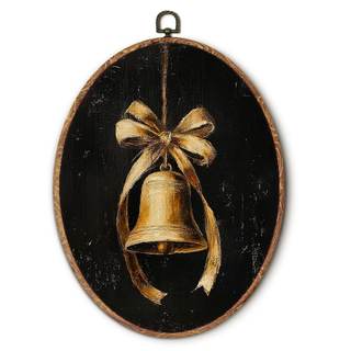 Hxlac Vintage Dark Christmas Gold Bell Oval Wall Art Framed, Moody Christmas Bell Oval…