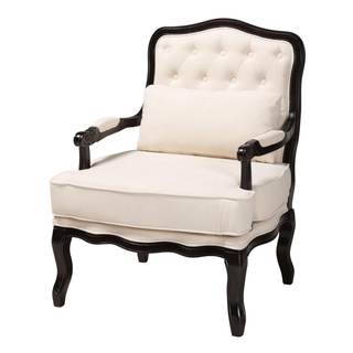 Baxton Studio Dion Traditional French Cream Fabric and Wenge Brown Finished Wood Accent…