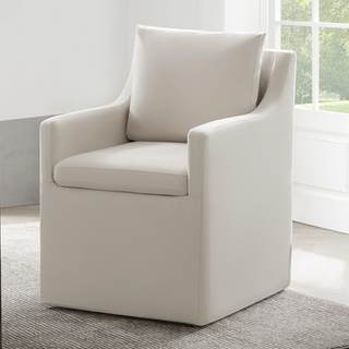 KISLOT Upholstered Dining Chairs Set of 1 with Casters, Flax Beige | Modern Rolling…