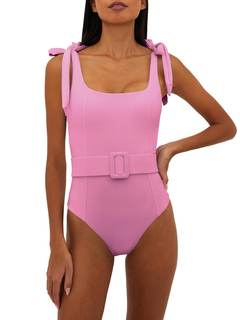 Saodimallsu Womens Sexy One Piece Bathing Suit High Cut Knit Square Neck Tied Strappy…