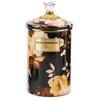MACKENZIE-CHILDS Enamel Canister, Large, Wild Rose Brown | Hand-applied design, made from…