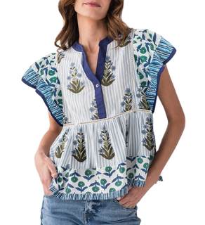 Women Boho Short Sleeve Shirt Ruffle Sleeve V Neck Blouse Top Cute Floral Printed Loose…