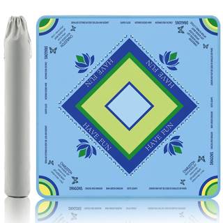 Ocean Blue Mahjong Mat with Lotus & Butterfly Artwork - 32.4x32.4 Inch Hand-Painted Style…