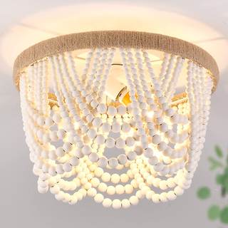 Capslpad Wood Beaded Flush Mount Ceiling Light Antique Rustic Mini Chandelier 3-Light…
