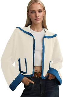 Ythomm Womens Scallop Lapel Collar Knit Cardigan Sweaters Color Block Long Bell Sleeve…