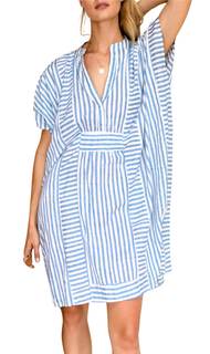 chouyatou Womens Summer Loose Stripe Beach Dress Cover Ups Casual Batwing Sleeve Midi…