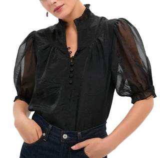 VAOYIU Selena Tshirts for Women Ruffle Collar Puff Sleeve Button Front Blouse Pure Color…