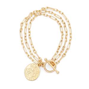 PEARLADA 18k Gold Plated Chain Layerd Bracelet Coin Charm Toggle Bracelet Trendy Cubic…