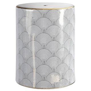 JONATHAN Y Fish Scale Garden Stool Modern Ceramic 17" Table, White/Gold | Chinoiserie…