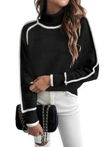 EVALESS Sweaters for Women Fall Winter Cozy Turtleneck Sweater | High Neck Color Block…