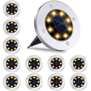 12 Pack 8LED Solar Garden Lights Outdoor Waterproof Sidewalk Disk Bright In-Ground…