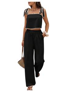 SOLY HUX Women's 2 Piece Set Tie Shoulder Crop Top and Pants | Summer Vacation…
