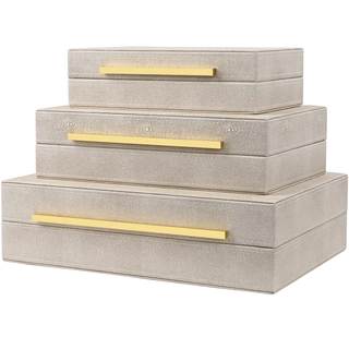 Ivory Shagreen Box Set Of 3 Faux Leather Decorative Boxes, Large Modern Nesting Storage…