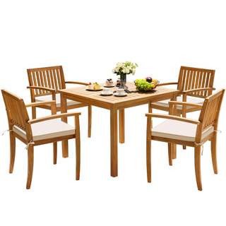 Greesum 5 Piece Patio Dining Set Outdoor Solid Wood Furniture for Yard, Garden, Porch…