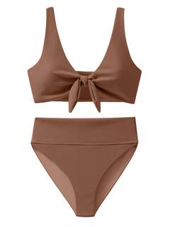 ANRABESS Bikini Sets for Women Summer High Waisted 2 Piece Bathing Suit Ribbed Tie Knot…