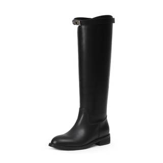 iiimmu Riding Boots for Women Silver Buckle Women's Knee High Boots Round Toe Faux…