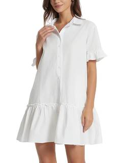 YEXPINE Women's 2026 Summer Casual Shirt Dress Drop Waist Ruffle Mini Dress with Pockets