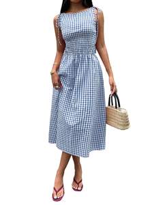 Acelitt Womens Gingham Dress Flowy Maxi Beach Sun Dresses | Cotton, Smocked Waist A Line…