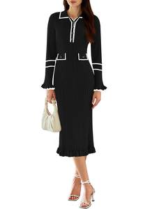 Pink Queen Women's V Neck Bodycon Sweater Dress 2026 Long Sleeve Half Button Slim Fitted…