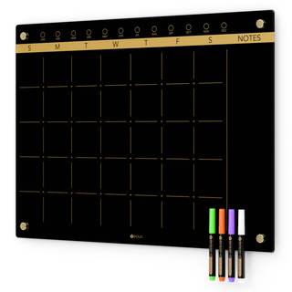 Black Glass Golden Monthly Dry Erase Calendar Whiteboard for Wall, 17" x 23", Frameless…