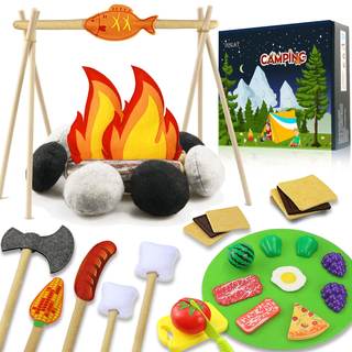 45 PCS Pretend Play Campfire Toy for Kids, Toddler Camping Toys Play Set Felt Campfire…