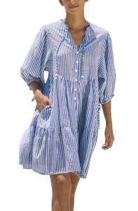 chouyatou Women's Summer V-Neck Casual Striped Midi Shirt Dress Tiered Boho Beach Tunic…