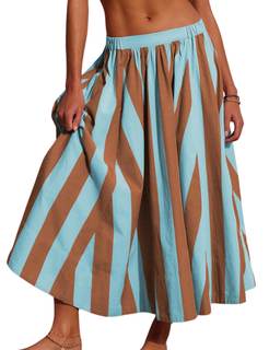 Hongsui Women's A Line Rainbow Striped Maxi Skirt Elastic Waist Flowy Beach Vacation…