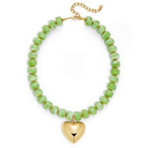 Gold Heart Pendant Necklaces for Women Colorful Acrylic Resin Beaded Choker Necklace…