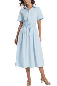 Ladyful Women Casual Button Down Short Sleeve Shirt Dress Tie Waist Midi Shirt Dress…