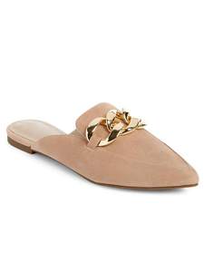 Juliet Holy Womens Mules Flats Pointed Toe Backless Loafers Slip on Metal Chain Slides 9…
